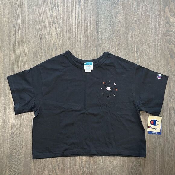 NWT Champion Black Graphic Crop Top - Size L - Picture 1 of 4